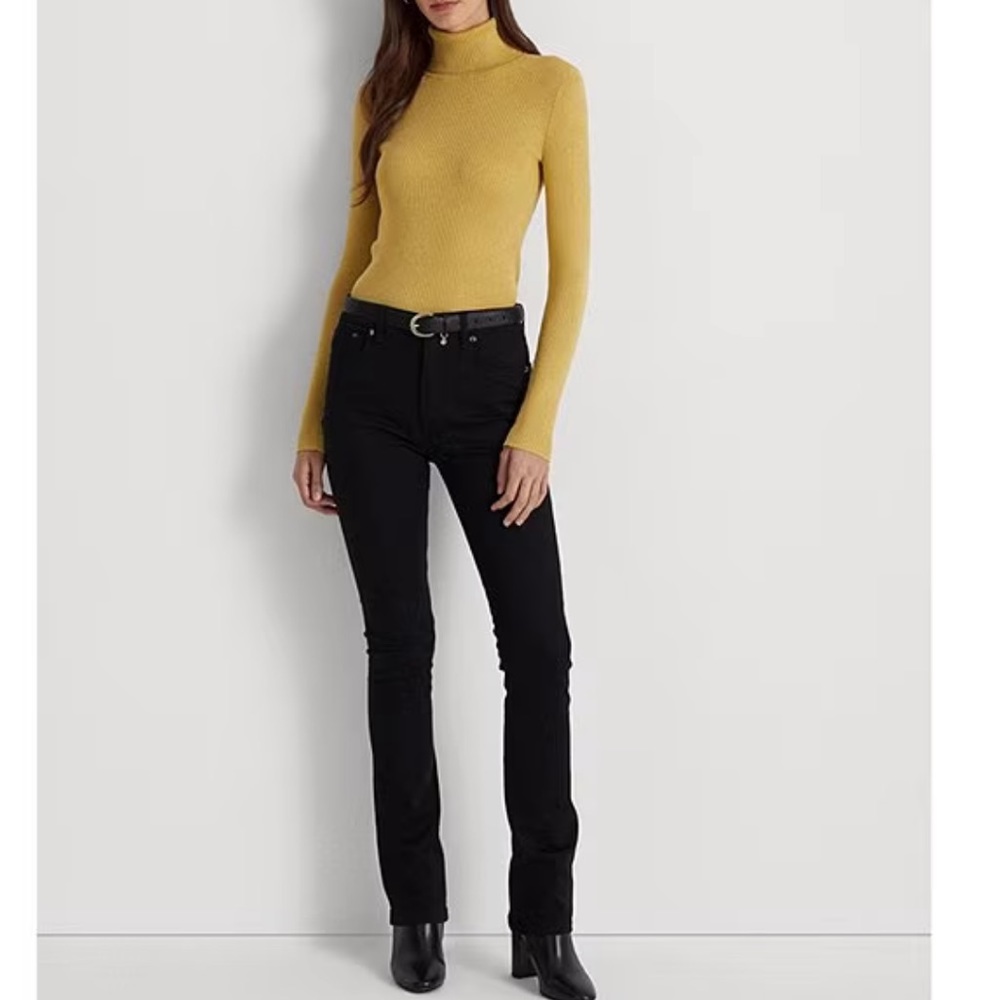 Lauren Ralph Lauren Gold Metallic Ribbed Knit Long SleeveTurtleneck Sweater